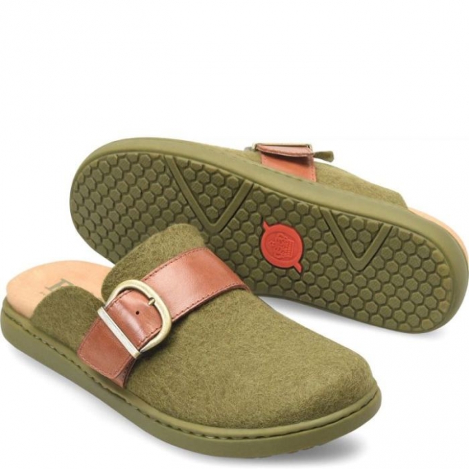 Women's Born Lia Clogs - Dark Military Felt Combo (Green)