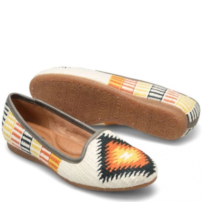 Women's Born Giselle Flats - White Cotton Fabric (Multicolor)