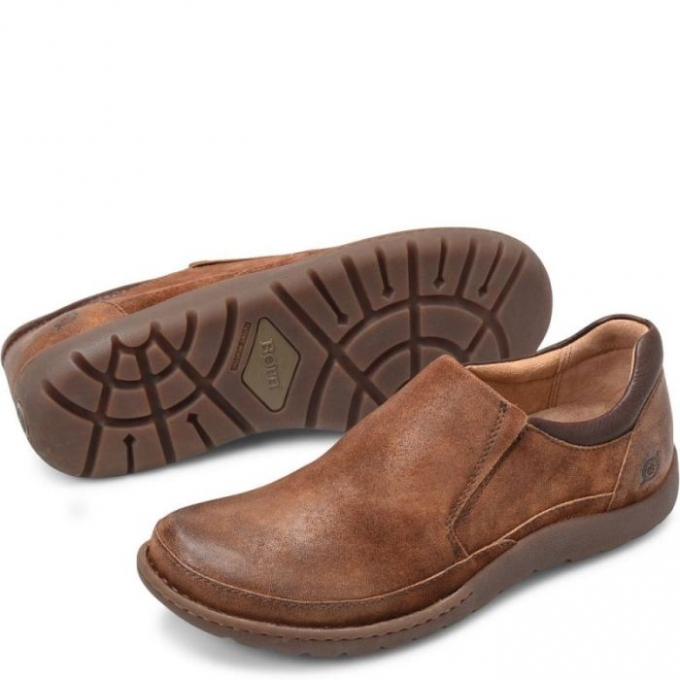 Men's Born Nigel Slip On Slip-Ons & Lace-Ups - Rust Distressed Combo (Brown)