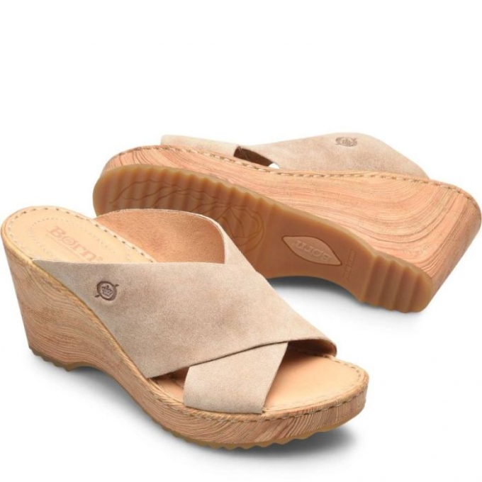 Women's Born Nora Sandals - Cream Visone Suede (Tan)