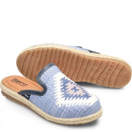 Women's Born Gretta Clogs - Sea Blue Cotton Fabric (Multicolor)