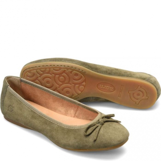 Women's Born Brin Flats - Army Suede (Green)