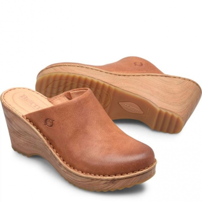 Women's Born Natalie Clogs - Tan Camel Distressed (Brown)