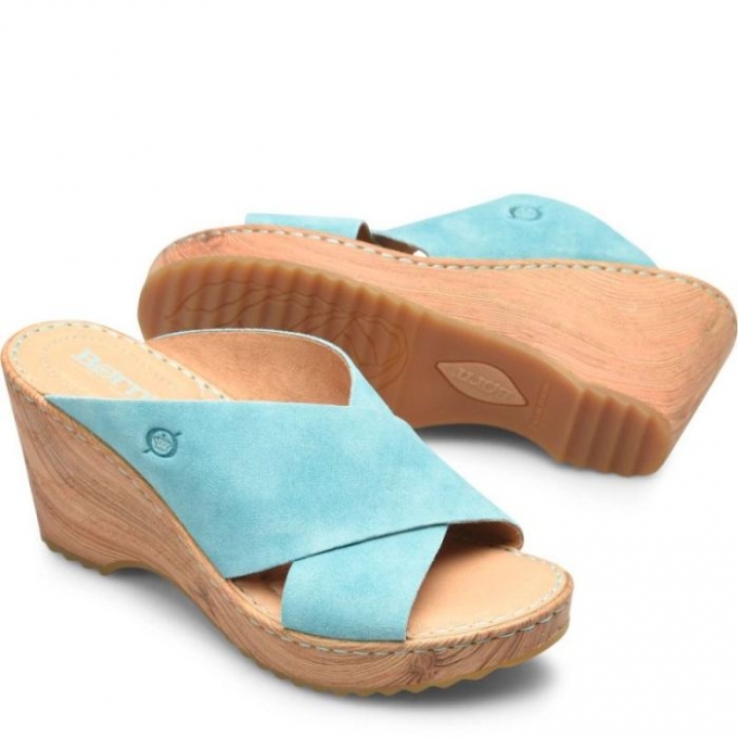 Women's Born Nora Sandals - Turquoise Turchese Suede (Green)