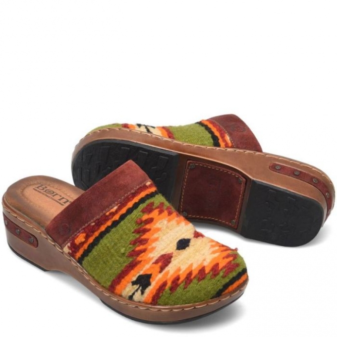 Women's Born Bandy Blanket Clogs - Red Blanket Combo (Green)